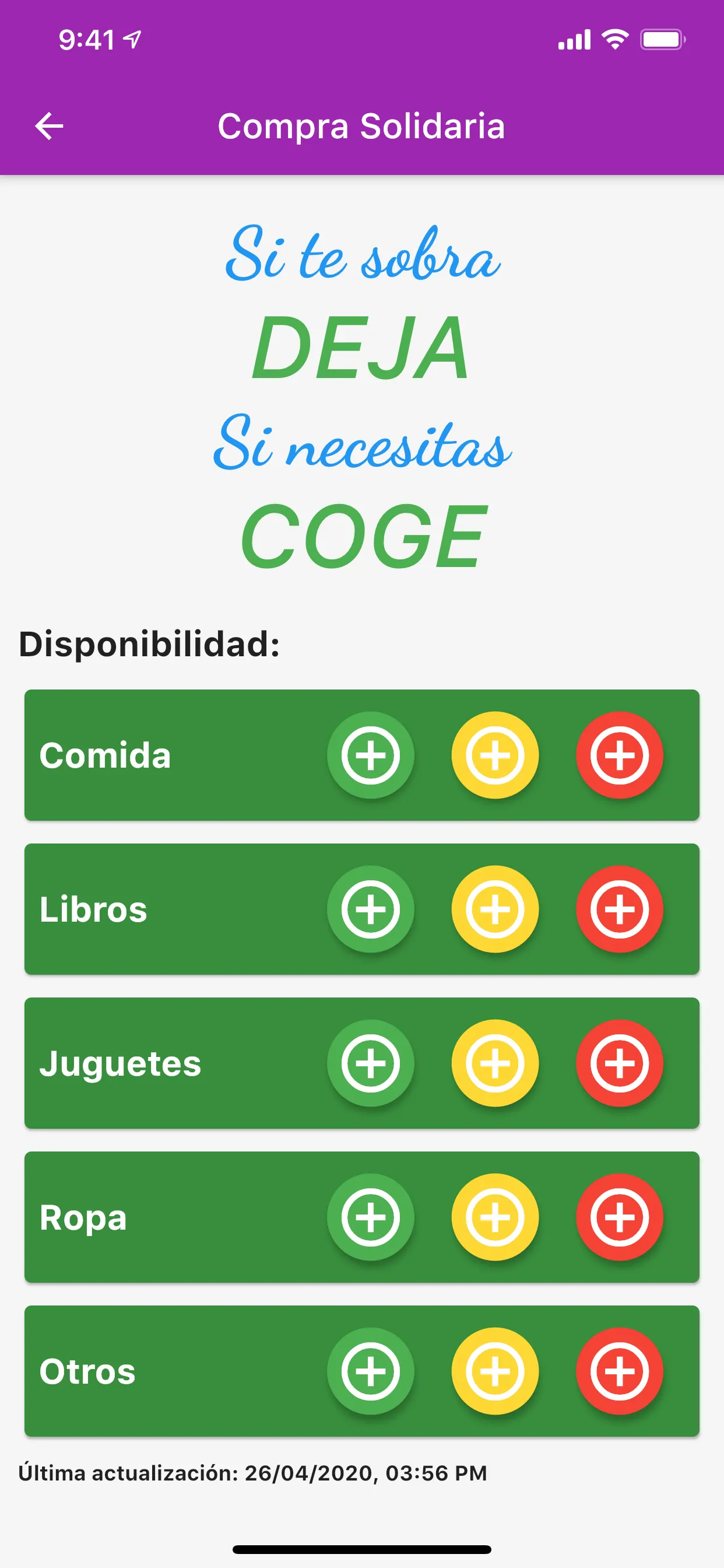 AnyLeft app donation listing with available items and pickup locations