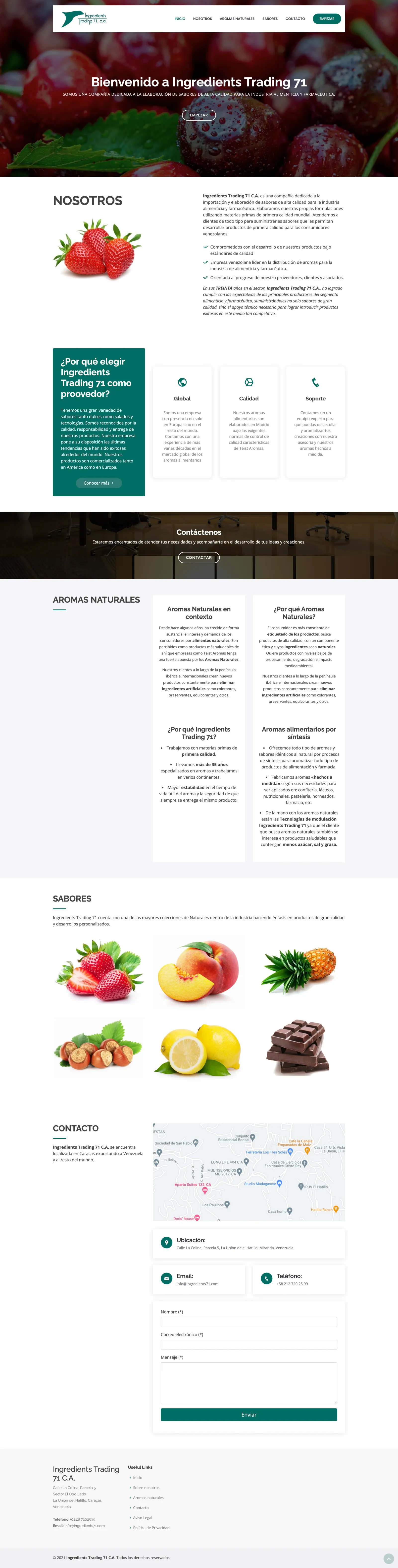 Ingredients Trading 71 WordPress website full page showing food flavouring products and company information
