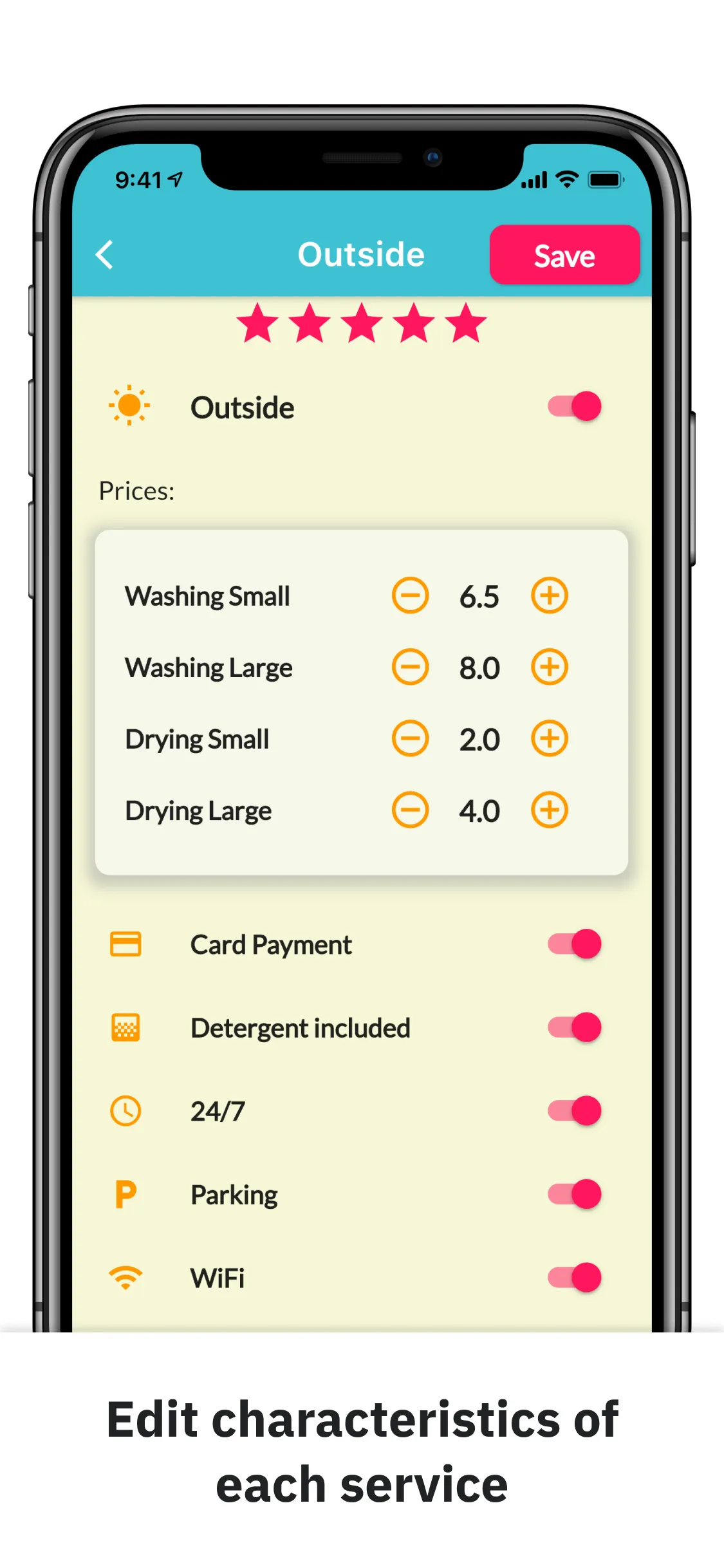 Nomad Services app service detail view with location and description
