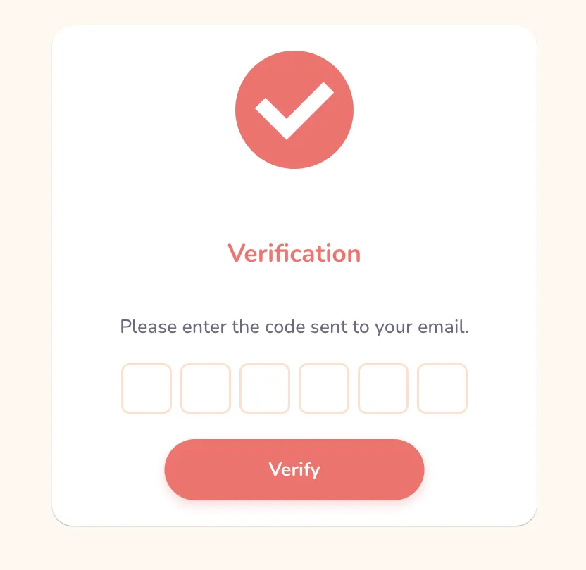 OTP verification screen with 6-digit code input
