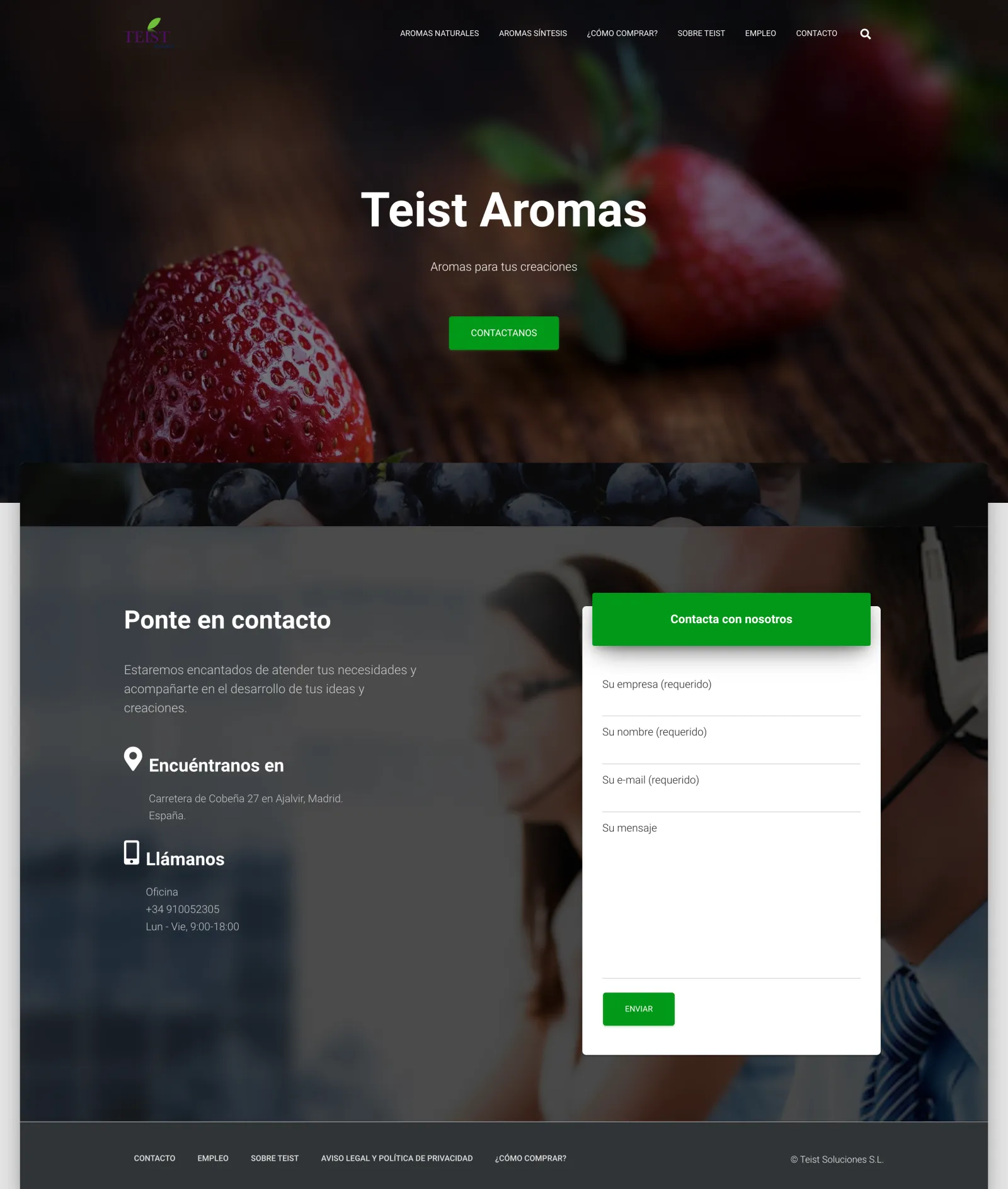 Teist Aromas e-commerce homepage with featured aroma products and navigation