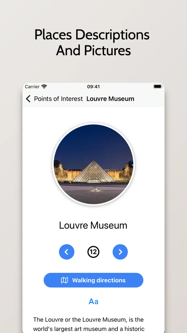 Walking Tour Guides Louvre Museum point of interest with photo and place description